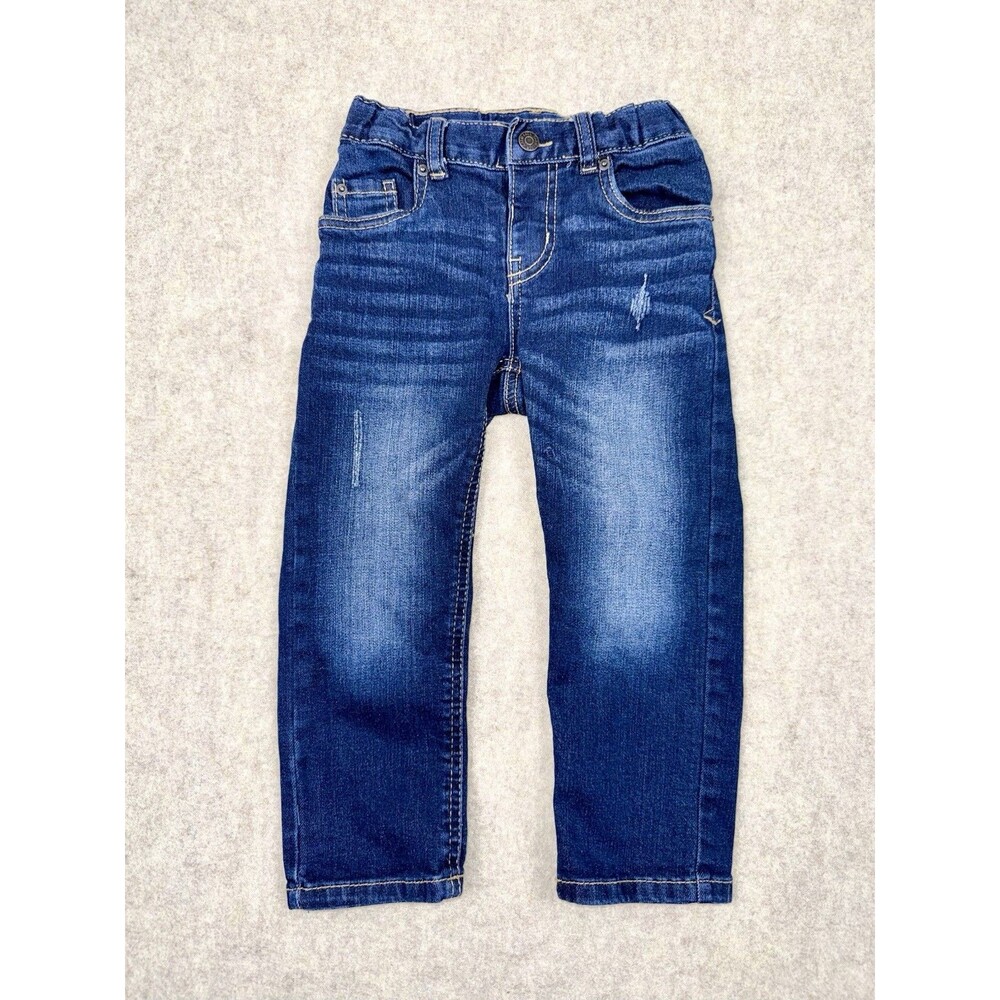 Cat & Jack Boys Size 3T Distressed Dark Wash Jeans Adjustable Waist